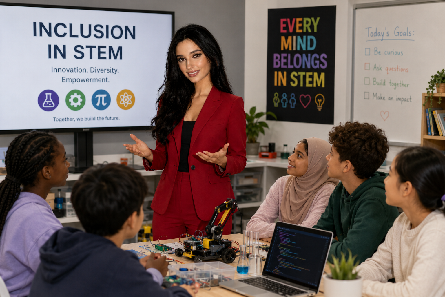 Yasmin is championing inclusivity in a classroom.
