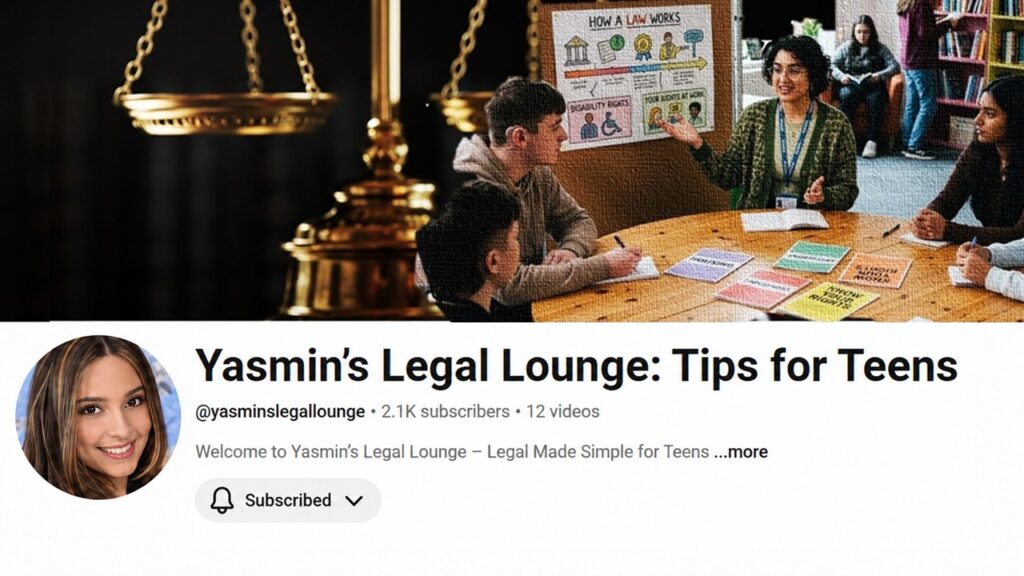A screenshot of Yasmin's Legal Lounge Channel.